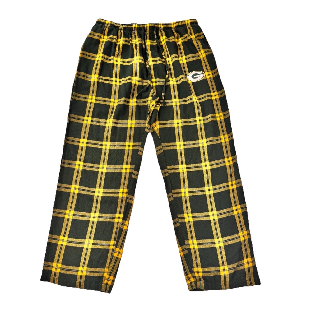 NFL Green Bay Packers Pajama Pants Men XL Green Gold Plaid Fleece Lounge Pants